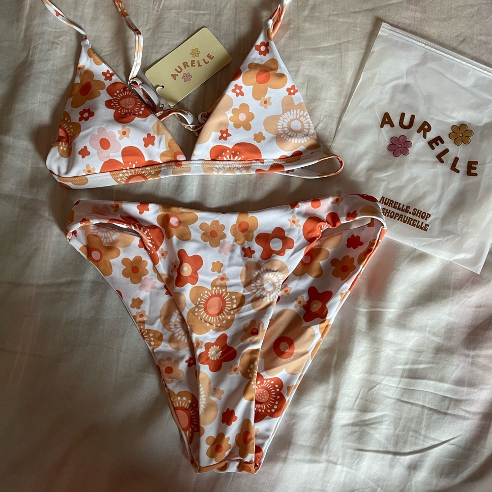 Aurelle orange and white floral bikini